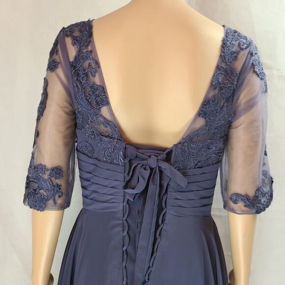 New Mother of the Bride (8) Stormy Blue Chiffon Half Sleeve Hi Lo  Maxi Dress - Picture 7 of 13